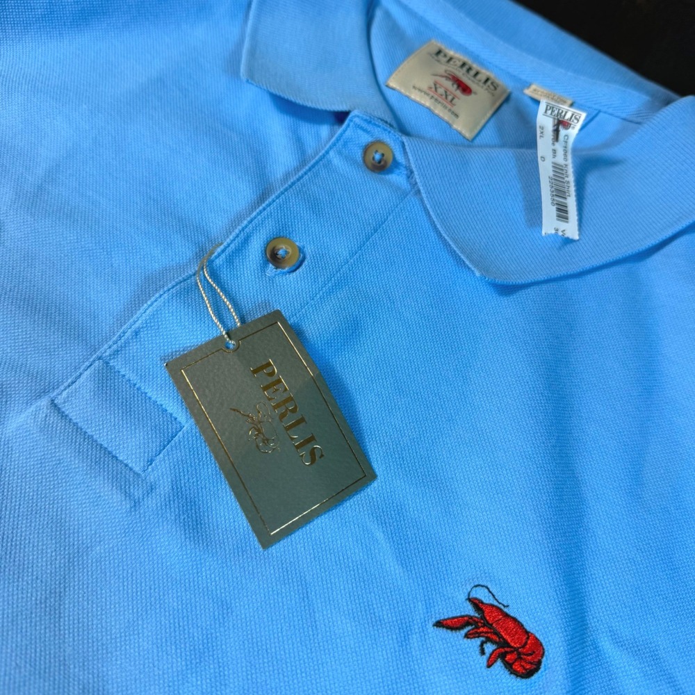 Perlis Polo Shirt Mens XXL Blue Short Sleeve Crawfish Logo CF1060 NWT